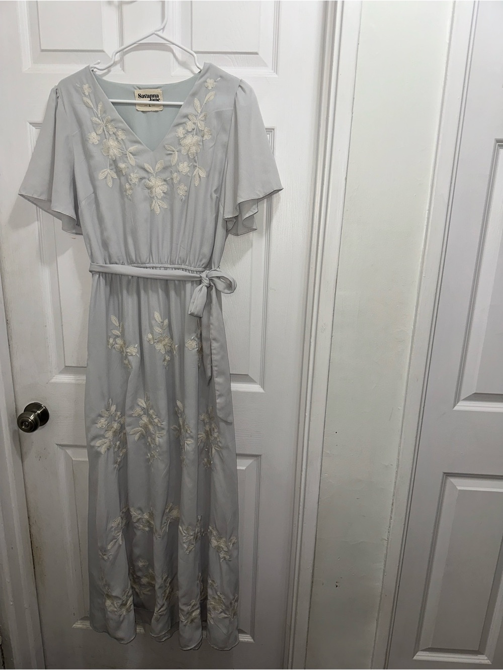 Savanna Jane Light Blue Embroidered Maxi Dress